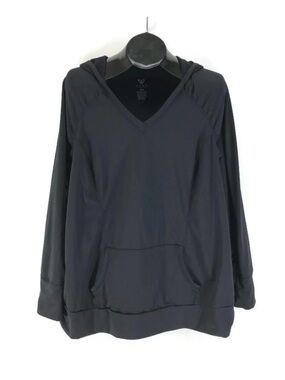 Livi Active Black Hooded V-Neck Pullover Sweatshirt